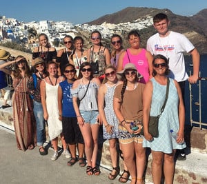 students on The island of Santorini